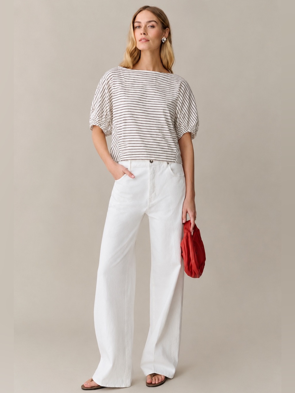 NWT CAARA Few Moda Winnie Brown Stripe Rare Retired Pattern Puff Sleeve S